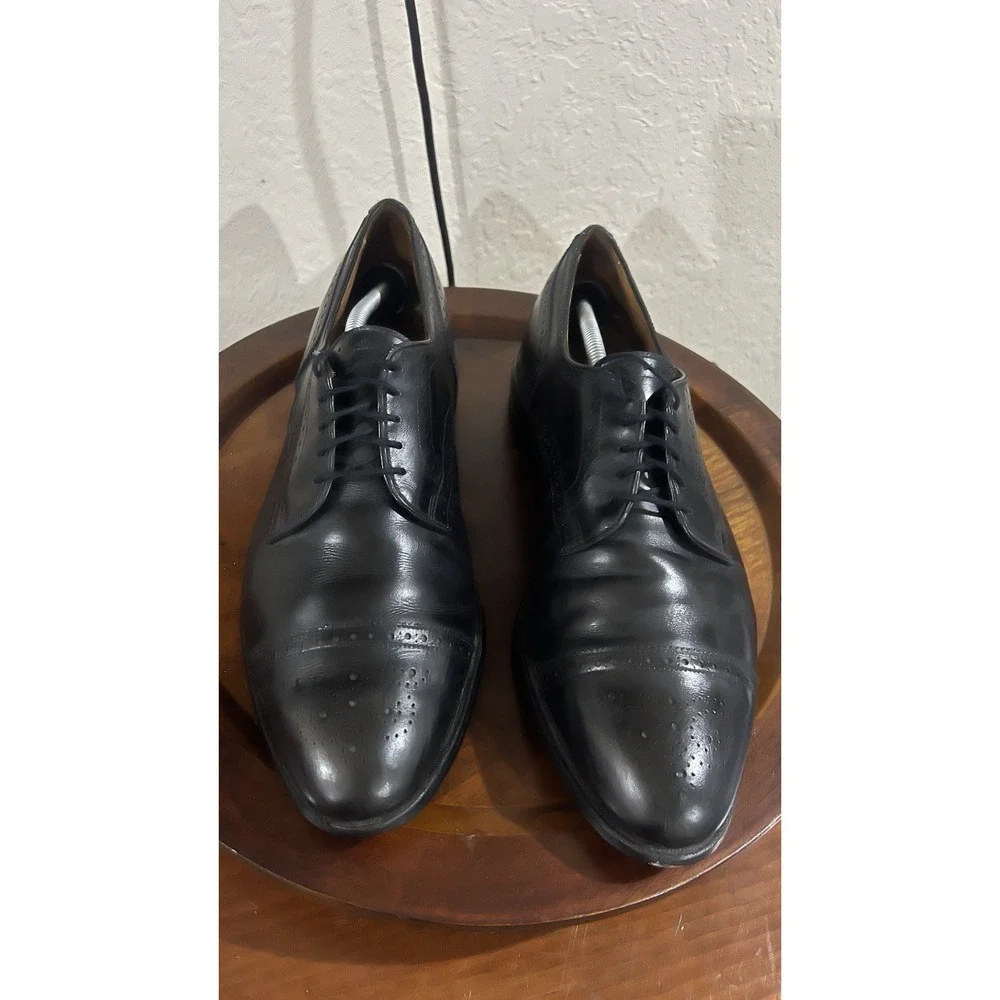 10.5 ALLEN EDMONDS SANFORD Men's Cap Toe Shoes Derby Black‎ Leather Dress Prom
